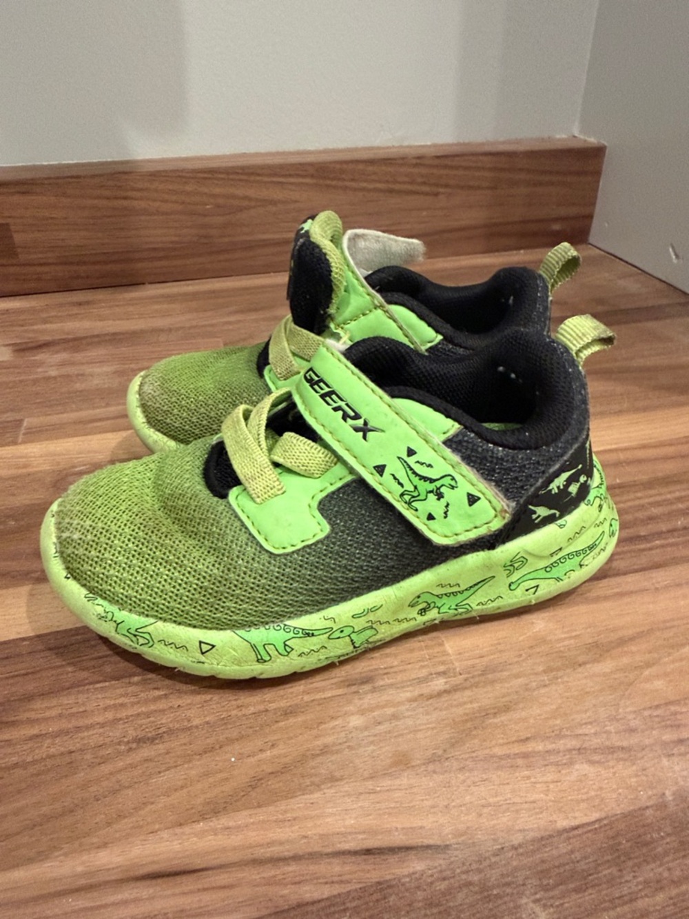 Kids' Neon Green Dinosaur Slip-On Sneakers
